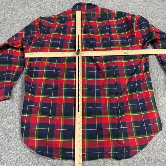 Polo Ralph Lauren Mens Shirt L Blue Red Plaid Oxford Button Down OCBD Yellow Lab - Picture 4 of 7